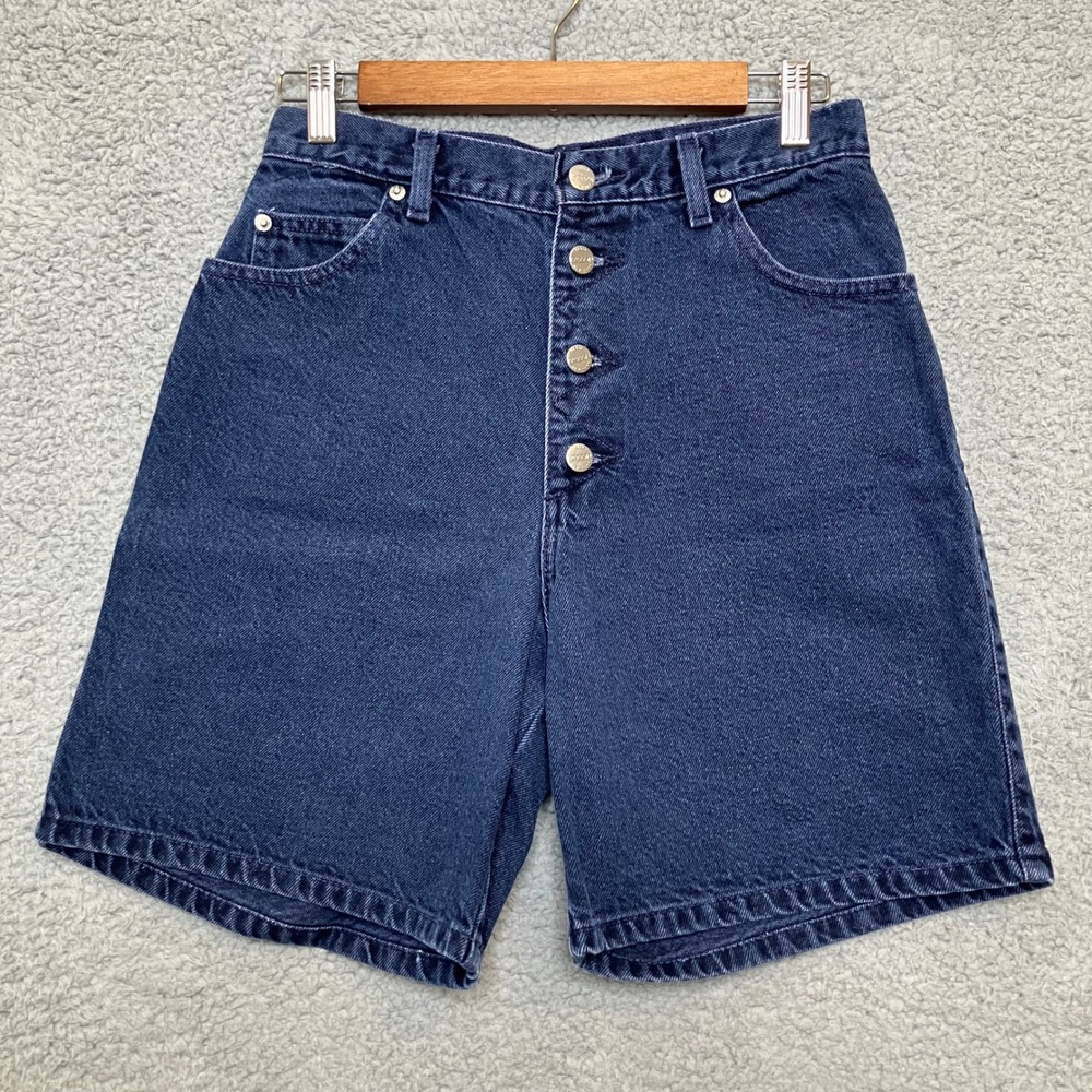 VTG Sasson Jean Shorts Women 9 High Rise Button Fly 7" Inseam Dark Denim 80s 90s